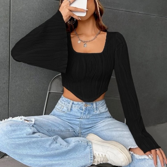 Boho square neck flounce sleeve crop top - Picture 8 of 15